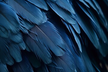  Close-up of blue feathers background. Generative AI