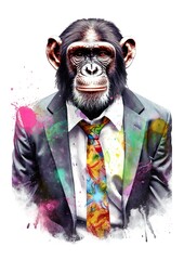 Colorful colorpainted monkey in suit (Generative AI, Generativ, KI)