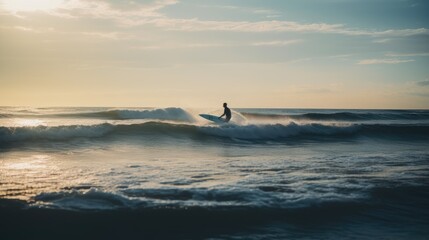 Blue Heaven: A Surfer's Perfect Wave in a Seamless Blue World, Generative AI
