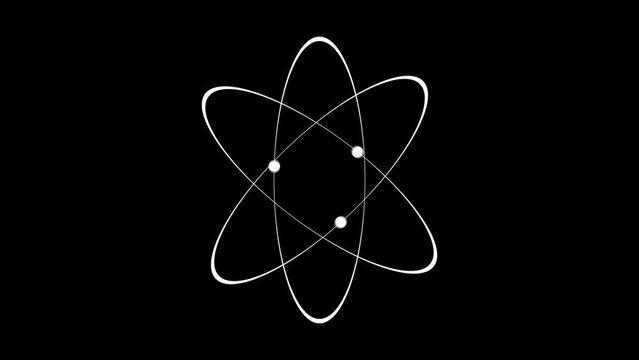 Small white balls moving along a spinning white ellipse isolated on a black background