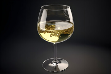 Swirling white wine in a glass. Dark background. Generative AI.