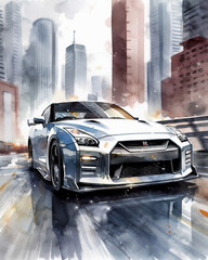 Watercolor Iconic Racing Car Illustration created by Generative Ai