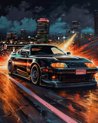 Watercolor Iconic Racing Car Illustration created by Generative Ai