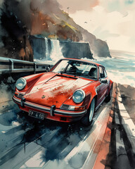 Watercolor Iconic Racing Car Illustration created by Generative Ai