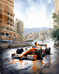 Watercolor Iconic Racing Car Illustration created by Generative Ai