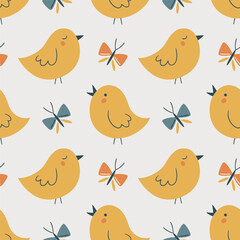 Easter seamless pattern with chicks and butterfly. My First Easter. Perfect for textile, wallpaper or print design