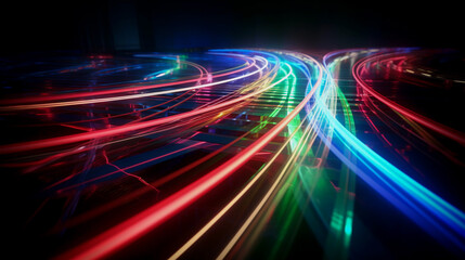 Obraz premium Abstract fractal background. Futuristic technology background. Light trails in the dark. 3d rendering. Generative AI technology.