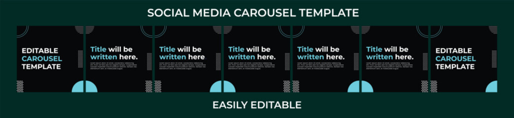Classic elegant vibrant social media carousel post template square neon black and blue editable © wasif