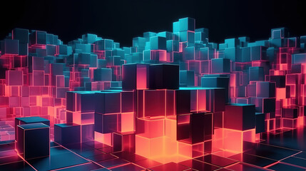 3d render, abstract neon geometric background. Generative Ai