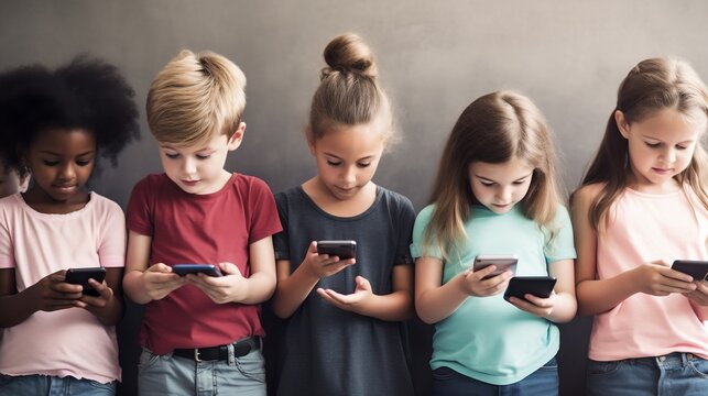 enfants qui regardent leur smartphone au lieu de jouer entre eux - generative ai