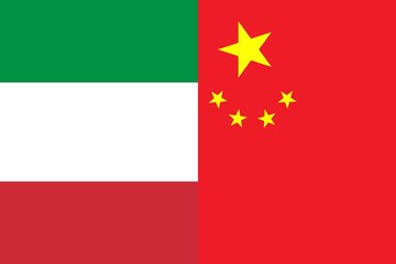 Italy and China vertical flags together background, abstract Italy China politics concept