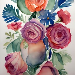 bouquet of roses in watercolor illustration, generate ai