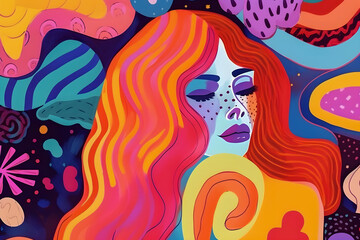 Self Love inspiration, trendy hand drawn style illustration, Generative AI