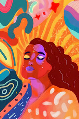 Self Love inspiration, trendy hand drawn style illustration, Generative AI