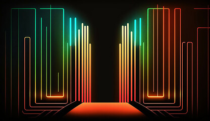 Fototapeta premium Retro neon light frame background new quality universal colorful technology stock image illustration design generative ai
