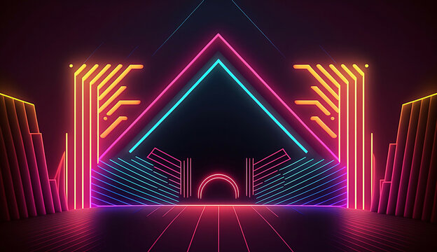 Retro neon light frame background new quality universal colorful technology stock image illustration design generative ai