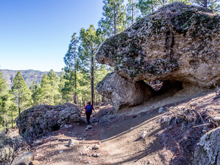 Walking from Roque Nublo to Tejeda on the island of Gran Canaria, Canary Islands, Spain - 588083386