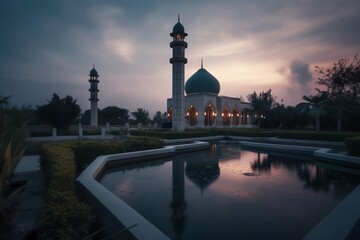 Fototapeta na wymiar mosque full object perspective photo generate AI, for ramadhan kareem, eid al fitr, eid adha, islamic event