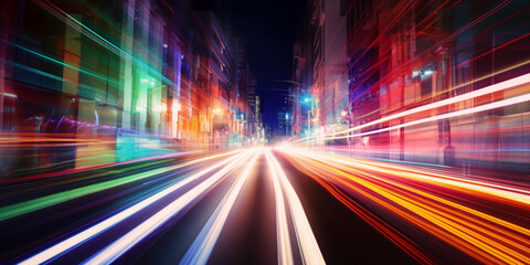 Fototapeta na wymiar Verkehr in einer Großstadt nachts als Langzeitbelichtung, generative AI