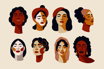Set of various faces of women