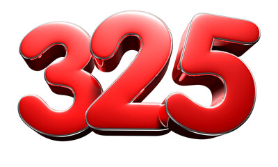 Number 325 red 3D illustration. Advertising signs. Product design. Product sales.