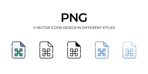 Png Icon Design in Five style with Editable Stroke. Line, Solid, Flat Line, Duo Tone Color, and Color Gradient Line. Suitable for Web Page, Mobile App, UI, UX and GUI design.
