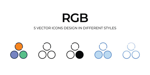 Rgb Icon Design in Five style with Editable Stroke. Line, Solid, Flat Line, Duo Tone Color, and Color Gradient Line. Suitable for Web Page, Mobile App, UI, UX and GUI design.