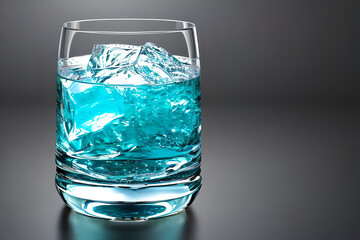 Blue cocktail alcohol drink with ice studio commercial promotion and marketing product background. Generative AI.