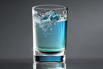 Blue cocktail alcohol drink with ice studio commercial promotion and marketing product background. Generative AI.