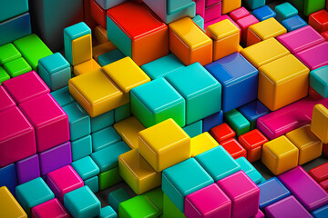 Fototapeta na wymiar Colorful Geometric Tetris-like Shapes: A Playful Display of Abstract Art, created with Generative AI technology