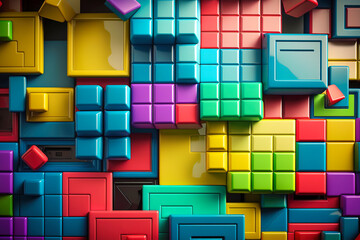 Colorful Geometric Tetris-like Shapes: A Playful Display of Abstract Art, created with Generative AI technology