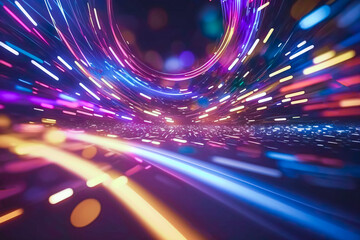 colored electric cables and led. optical fiber, intense colors, background for technology image and new business trends created with Generative AI technology