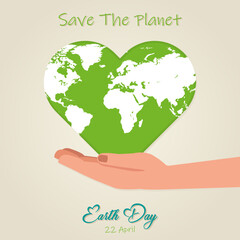 Earth day, girls hand holding the earth within the heart concept, save the planet concept, vector illustration design