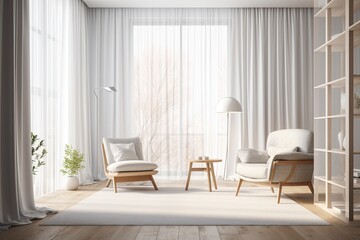 Fototapeta na wymiar Cozy Living Room with Chairs and Bookshelf. Generative AI