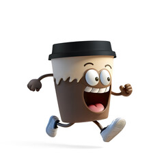 Cute running coffee to go cup character isolated on white background - Generative AI - 588088100