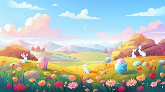 Easter eggs, happy easter, bunny, Generative AI © Filip