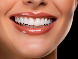 Naklejka premium Sorriso Deslumbrante e Saúde Bucal Impecável - Dentes Perfeitos com Higiene Exemplar e Cuidados Dentários Especializados para uma Vida Plena e Feliz em Imagem Inspiradora, criada por IA generativa
