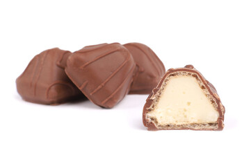 Chocolate candies on white background