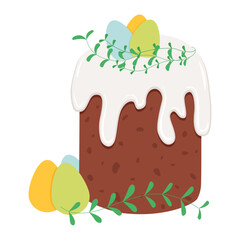 Easter cake with colored eggs, Hand drawn, Easter baking