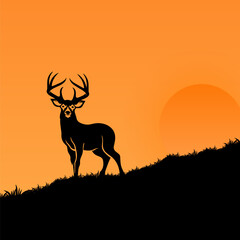 Deer in morning Sun on mountain natural view illustration vector