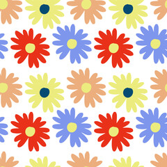 vector illustration Colorful pattern with blue, red, orange and yellow flowers.