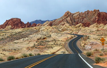 Snaking road in Valley of Fire State Park, Nevada
