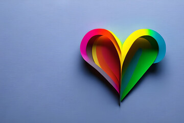Rainbow colored paper cut out in the love heart shape. Paper art rainbow heart background with 3d effect, heart shape in vibrant colors, vector illustration. Generative AI.