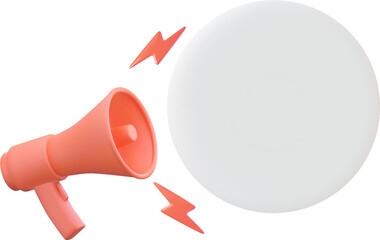 3d megaphone, loudspeaker with speech bubble