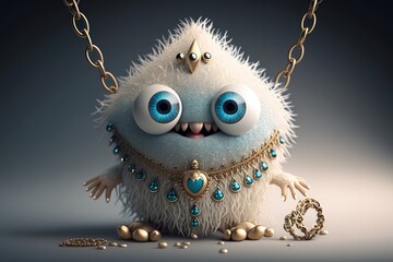 Award-Winning Design: Incredibly Detailed Cinematic Shot of Cute Monster wearing Diamond Jewelry, Rendered in 8K using Octane - by Marcin Nagraba and Rebecca Millen, Generative ai - obrazy, fototapety, plakaty