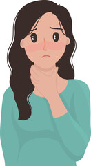 Portait of young woman feel sick flu cough sore throat with fever vector illustration