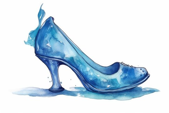Glass slipper, blue and white shoe. Generative AI.