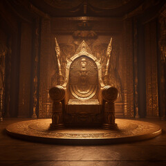 a chic luxury empty golden throne with a beautiful golden decoration on the background