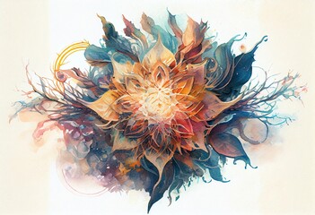 Watercolor Illustration of a Connections Of Ethereal Spirit Manifested In Reality As A Flower Made Of Pure Energy. Generative AI