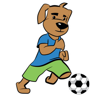 Vector Cartoon Dog Playing Football Illustration.